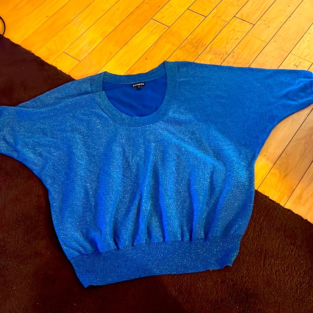 Blue sequin express oversized sweater